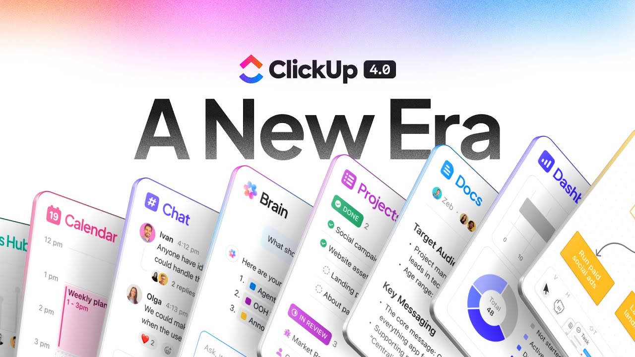 ClickUp 4.0 product launch video frame